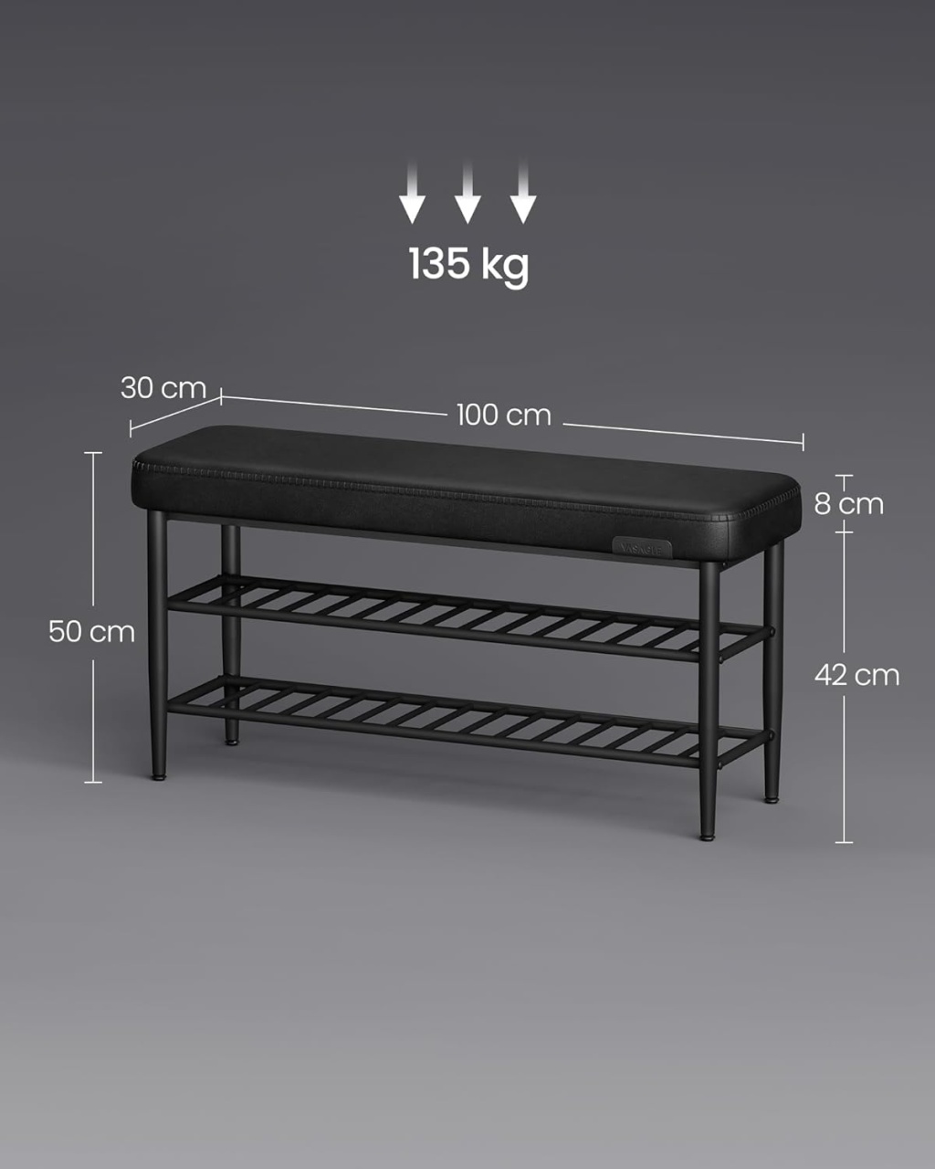 Bancuta pantofar Vasagle, Negru, 30 x 100 x 50 cm