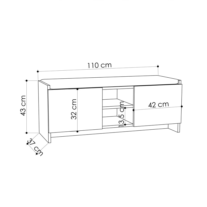 Bancuta Zulla cu dulap pentru pantofi melamina culoare antracit stejar 110x37x43 cm