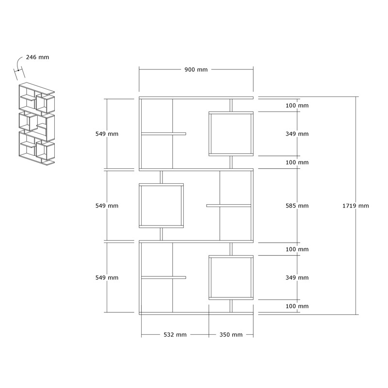 Biblioteca Cubix, Pako World, Sonoma-Antracit, 90x24x171 cm