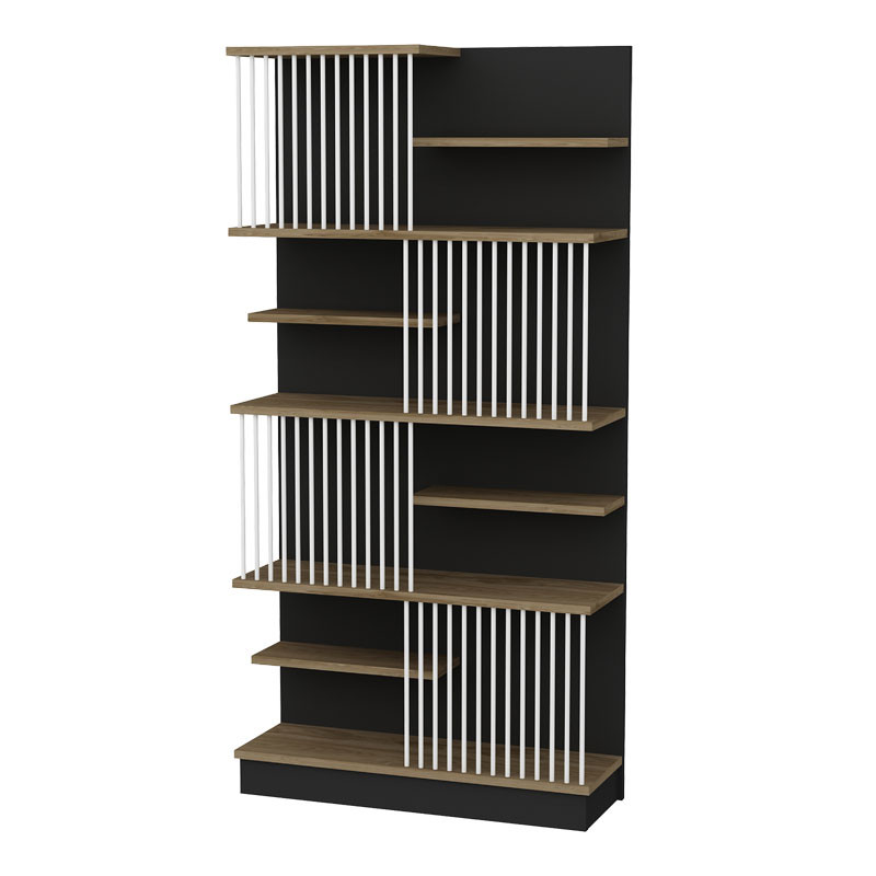 Biblioteca Gassim negru - culoarea nuc - alb 80x26.4x160cm