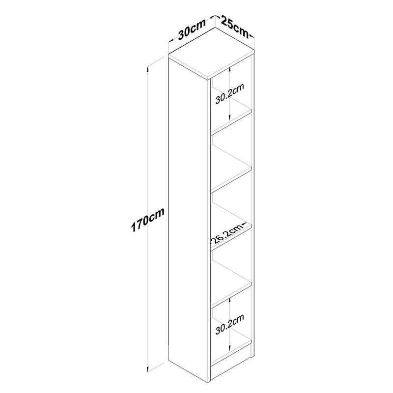 Biblioteca Goldie, culoarea nuc - alb 30x25x170 cm - 4 | YEO