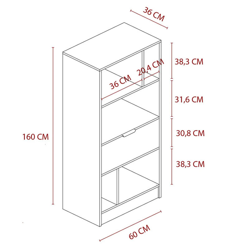 Biblioteca Iacov melaminat alb 60x36x160cm