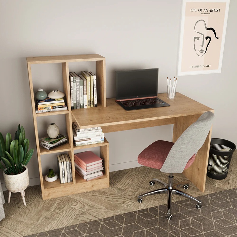 Birou cu biblioteca Dustin, Pako World, Nuc, 118x56x112 cm - 1 | YEO
