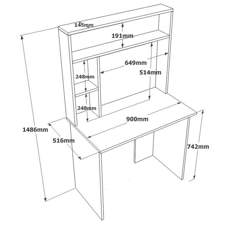 Birou cu biblioteca Leordo melaminat alb - sonoma 90x51.5x148.5cm