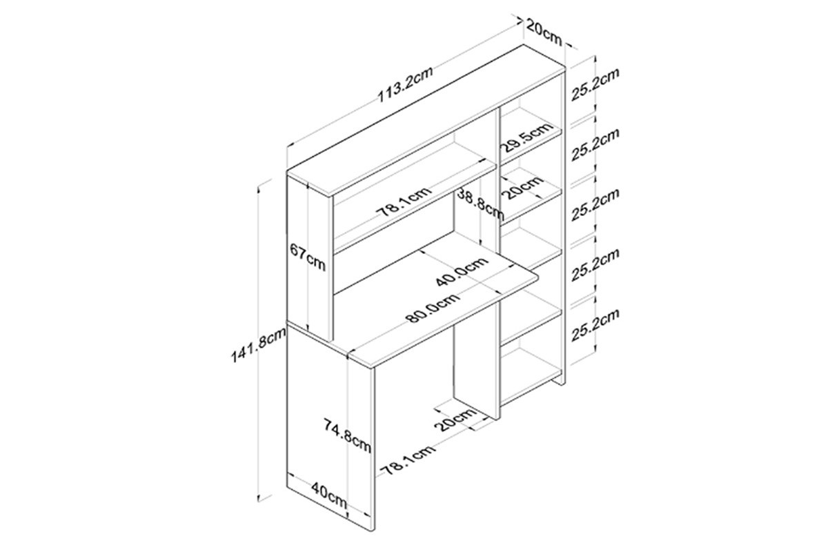 Birou Janson Pakoworld cu bibliotecă, alb, 113.2x40x141.8 cm - 3 | YEO