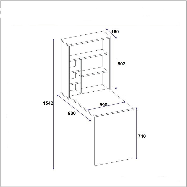 Birou pe perete Sedir Alb 59x16x80.2 cm