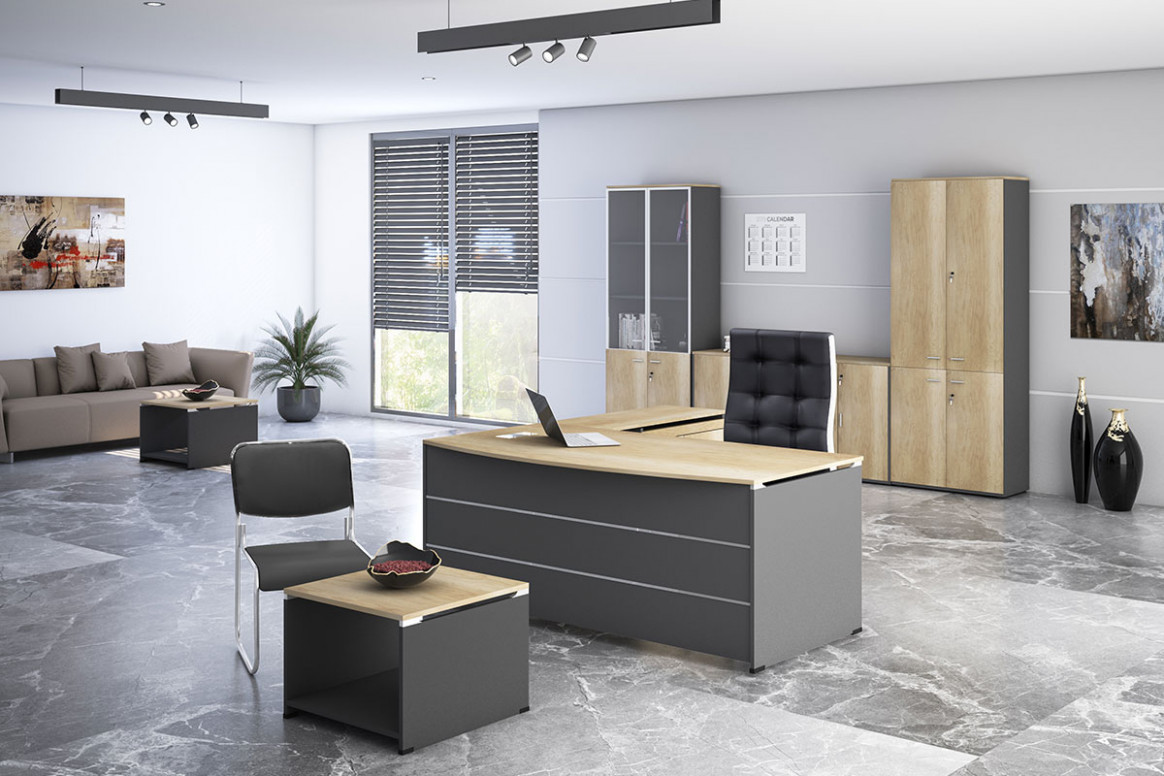 Birou reversibil Lotus Oak, Antracit 180x160x75 cm