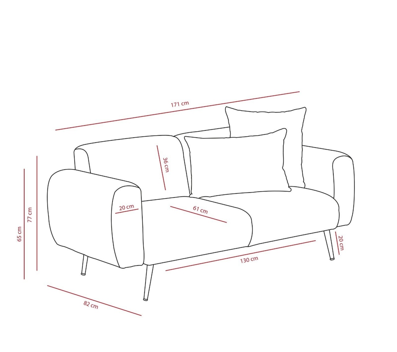 Canapea 2 locuri Side Crem 130x61x42 cm