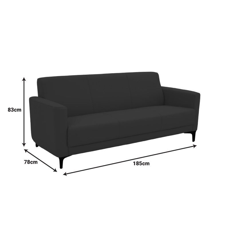 Canapea 3 locuri Sidica, Pako World, Negru, 185x78x83 cm