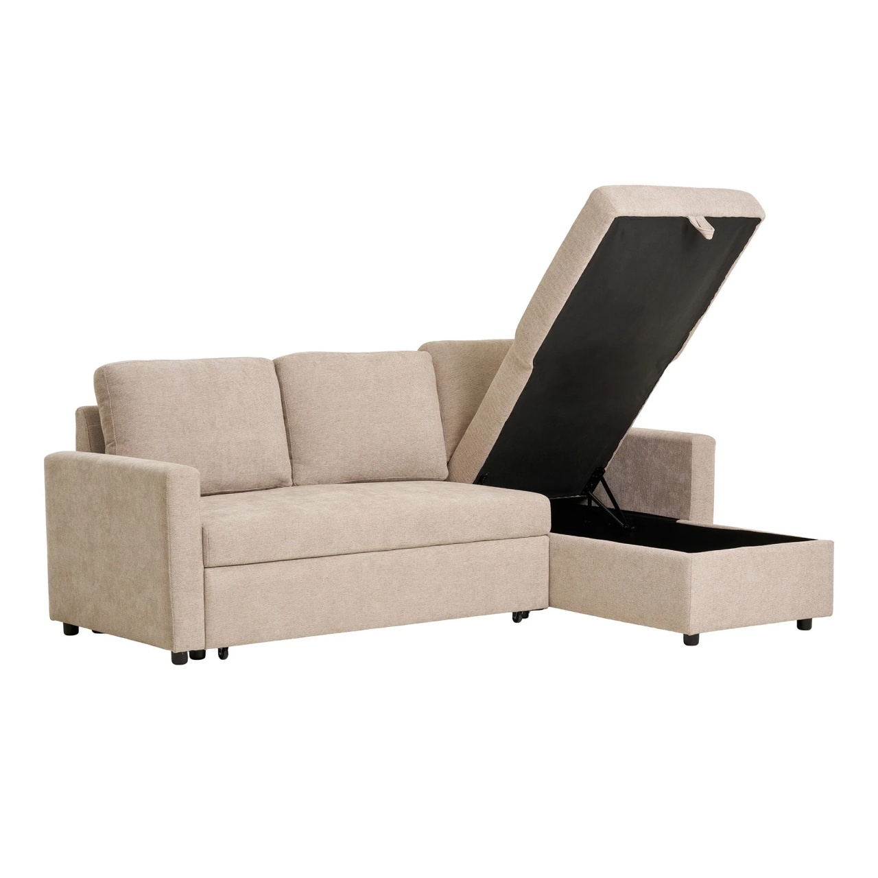 Canapea cu sezlong extensibila Belfast, Nisip inchis, 218x150x87 cm