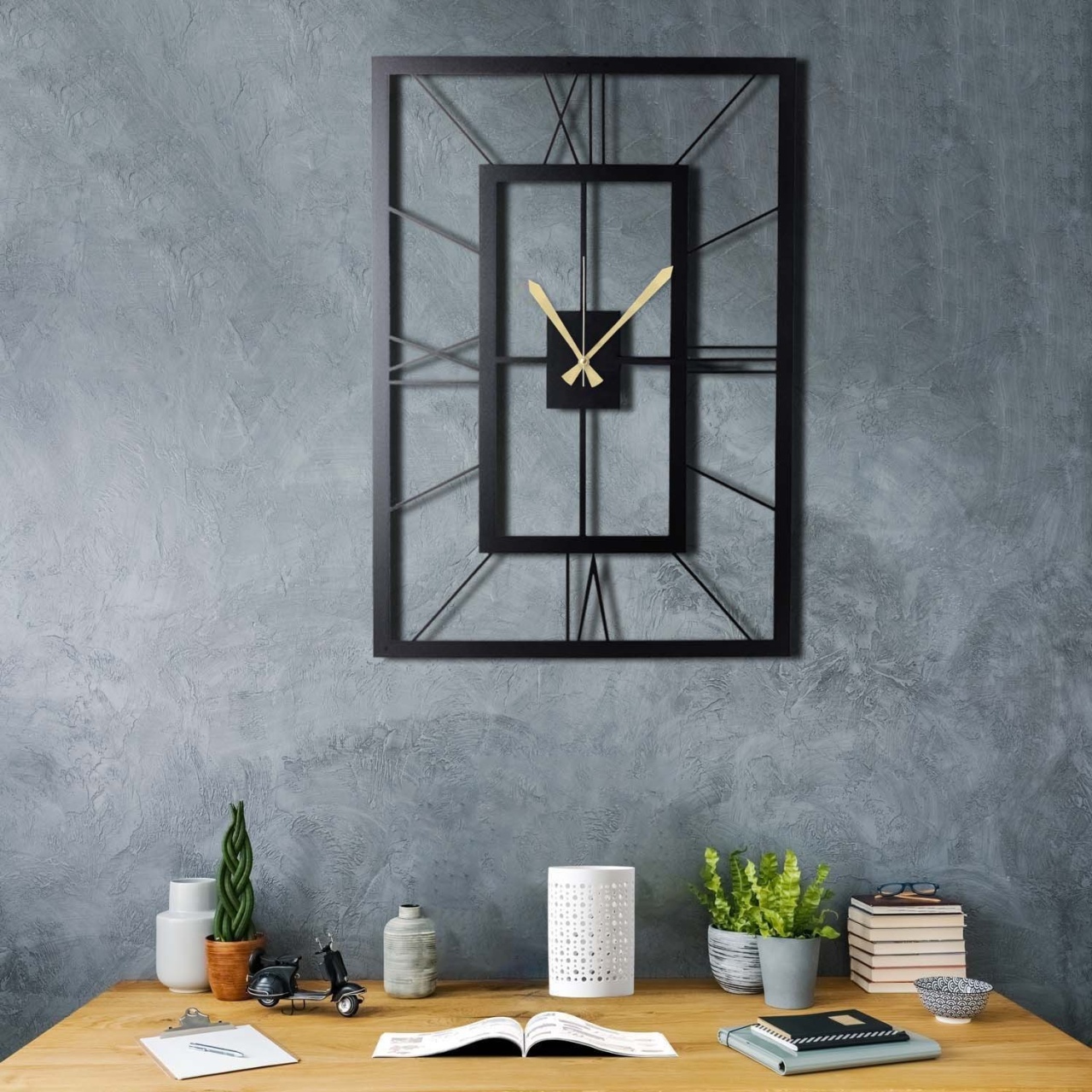 Ceas de perete decorativ din metal November Negru 70x49 cm