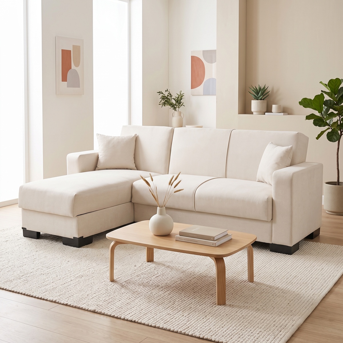 Coltar extensibil reversibil, Dumma, Crem, 226x146x86 cm