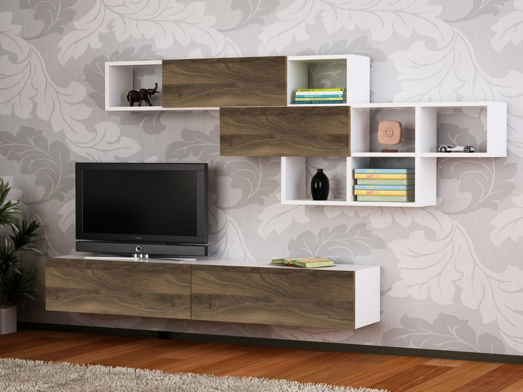 Comoda TV Aristo - Alb, Walnut