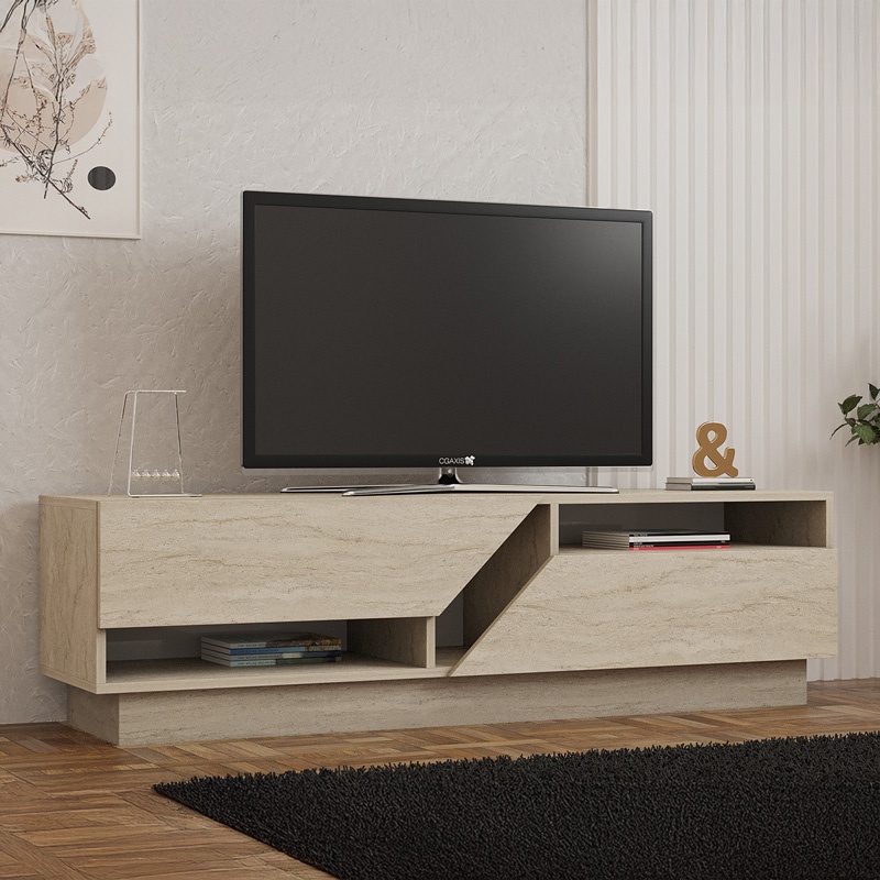 Comoda TV Cogo, Pako World, Travertin, 160x40x45 cm - 1 | YEO