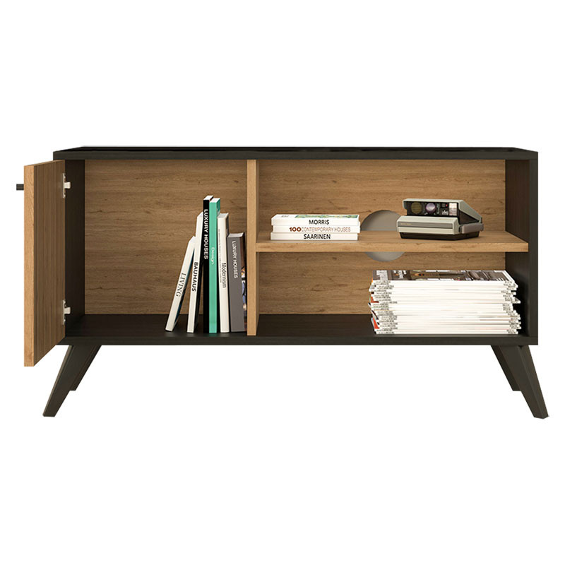 Comoda TV - Consola de dimensiuni medii Flipter melamina sonoma - negru 100x40x51cm - 2 | YEO