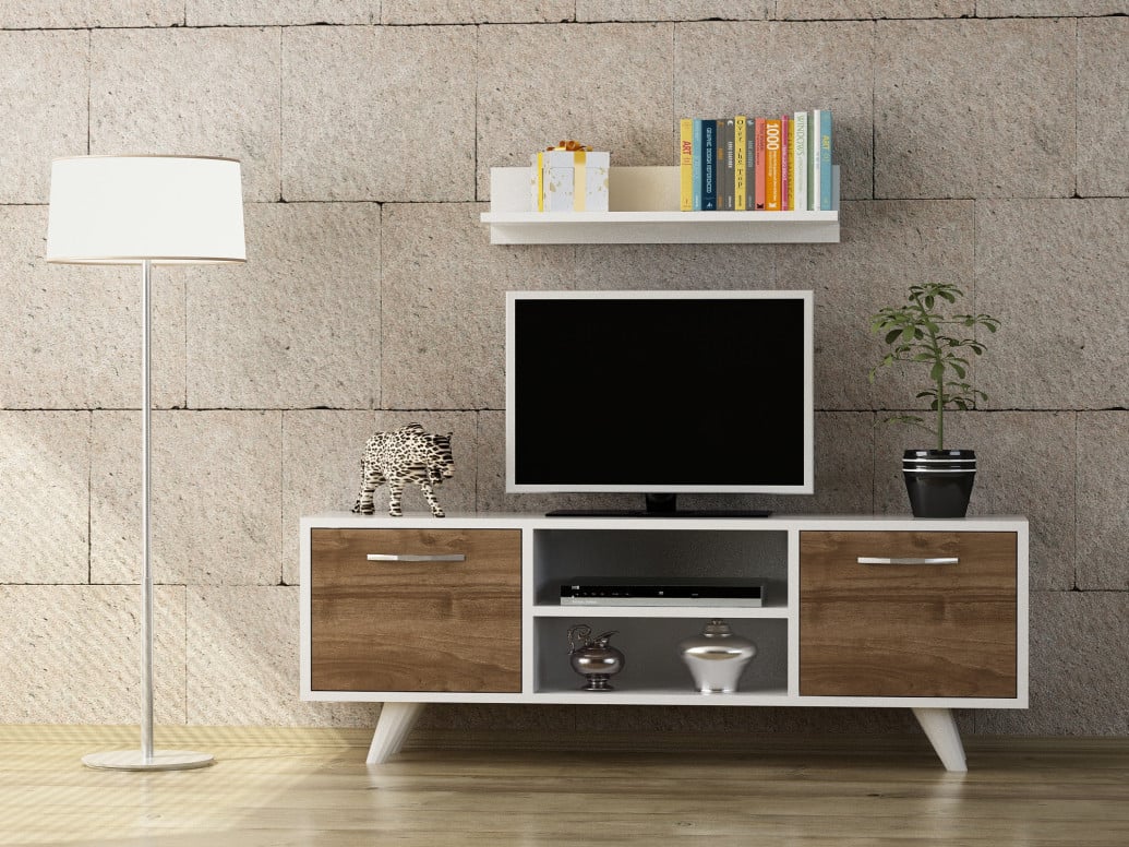 Comoda TV Likya - Alb, Walnut