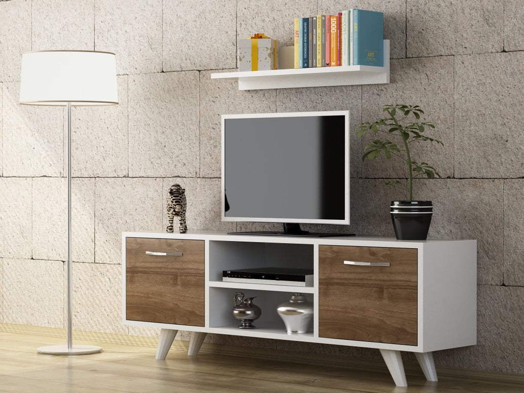 Comoda TV Likya - Alb, Walnut - 1 | YEO