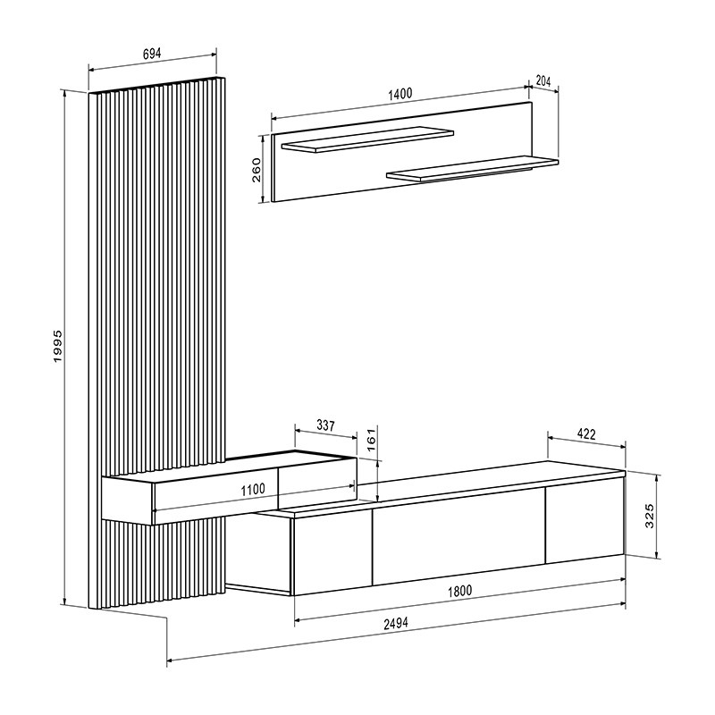 Comoda TV Litende sonoma - alb 249.5x42x199.5cm - 2 | YEO