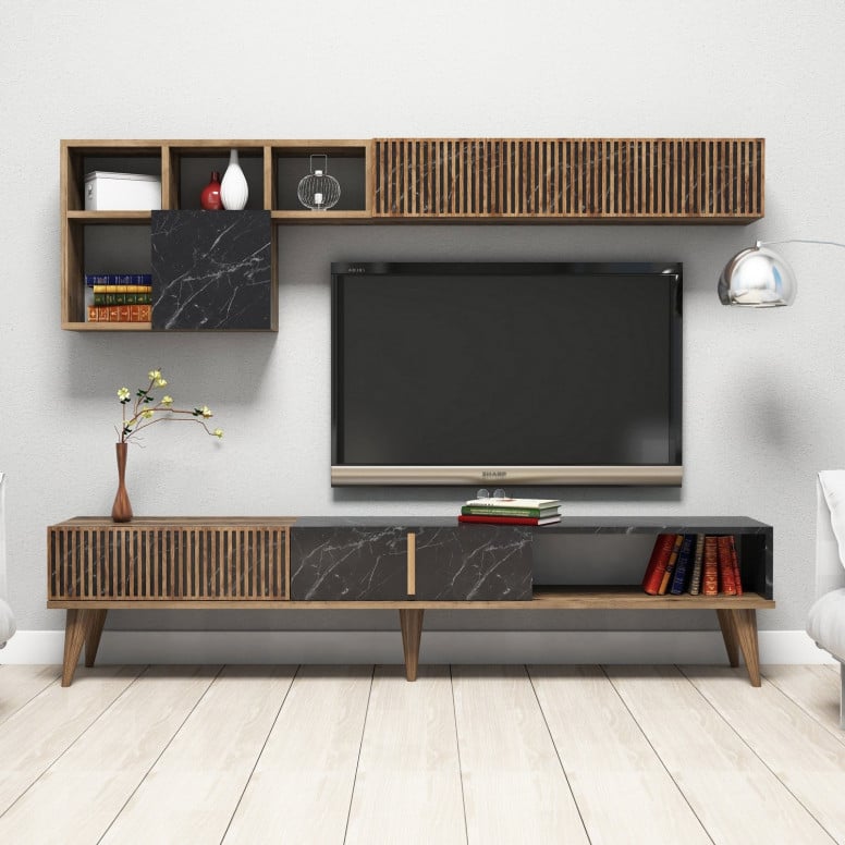 Comoda TV Milan - Walnut, Negru