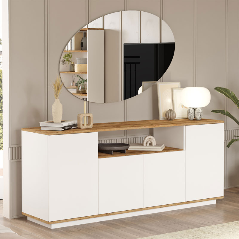 Consola Placefol melaminat alb - culoare lemn natural 180x44.5x75cm - 1 | YEO