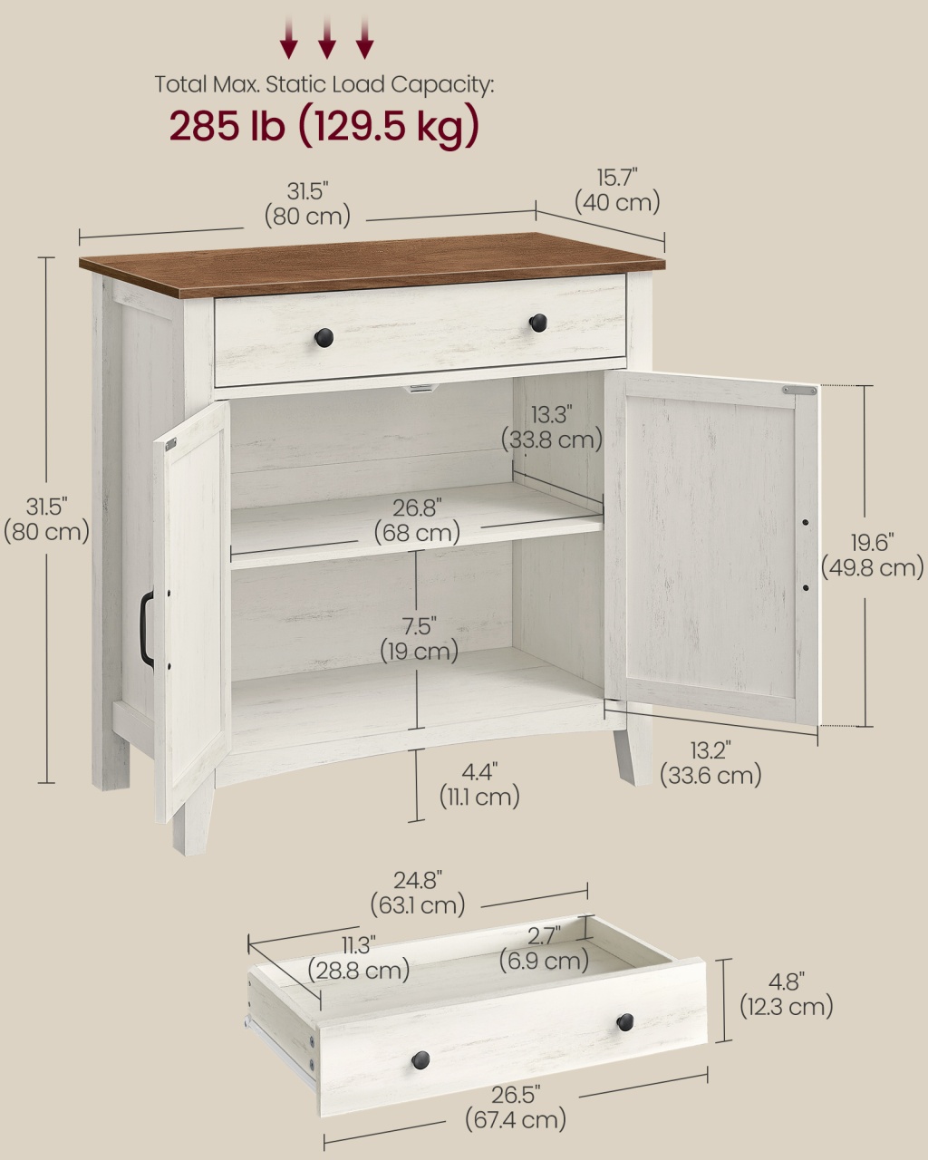 Consola Vasagle Maro rustic 40 x 80 x 80 cm - 4 | YEO