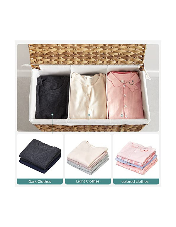 Cos pentru rufe cu roti, Songmics, 140L, Natural, 66 x 33 x 60 cm