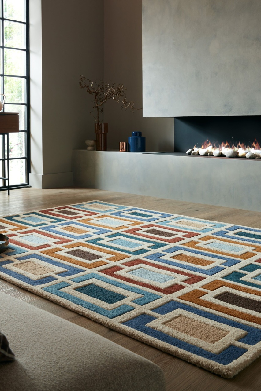 Covor Illusion Retro Blocks Albastru 120X170 cm, Flair Rugs