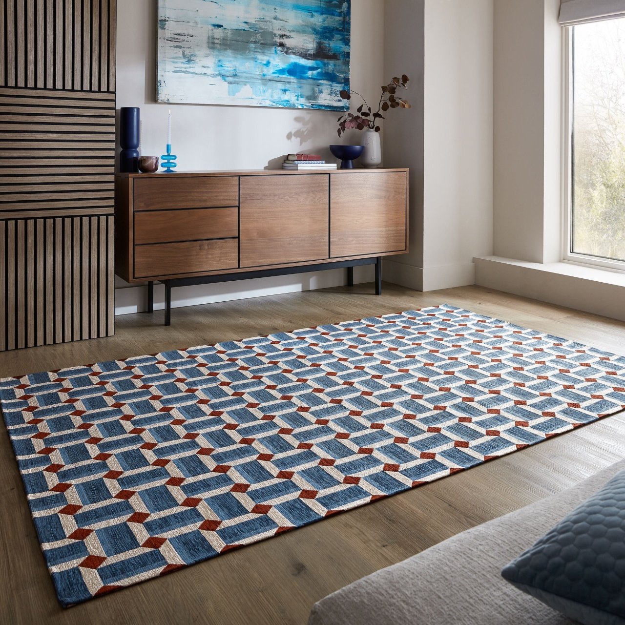 Covor Manhattan Lennox Geo Albastru 120X170 cm, Flair Rugs