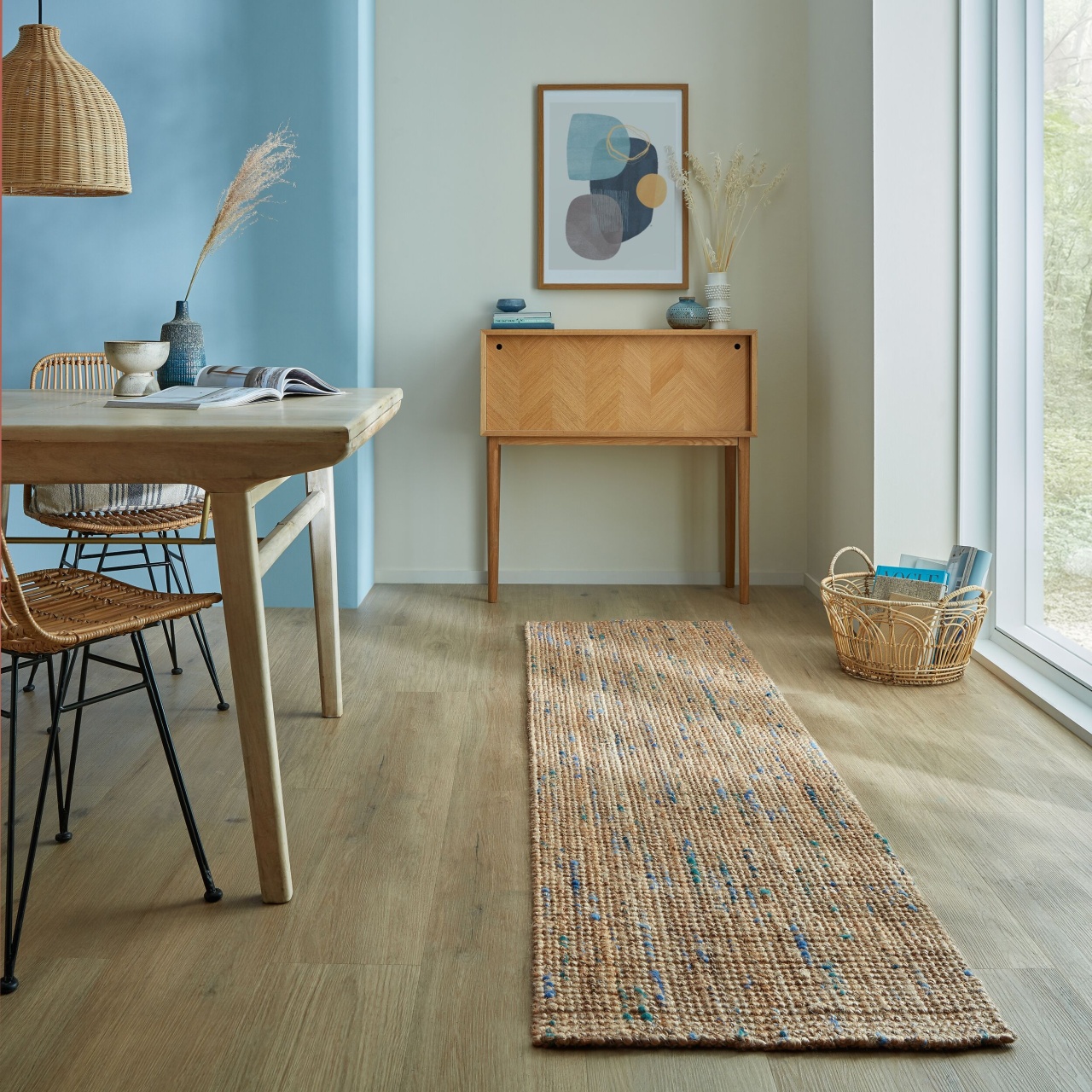 Covor traversa Sarita Jute Boucle Natural Albastru 60X300 cm, Flair Rugs
