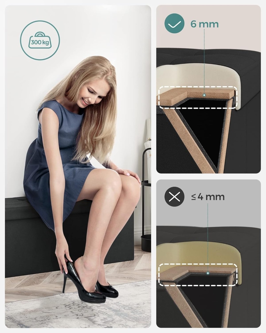 Cufar depozitare Negru Songmics 38 x 110 x 38 cm - 2 | YEO