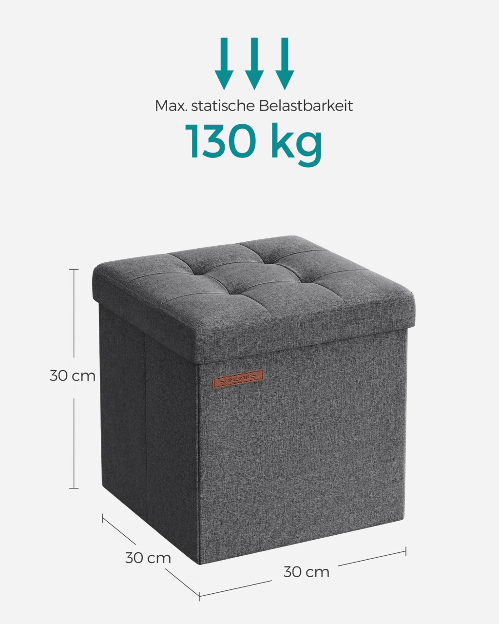 Cufar depozitare Ottoman Songmics Gri 30x30x30 cm - 4 | YEO