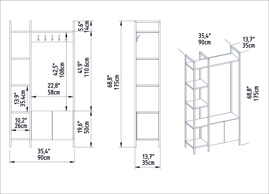 Cuier pentru Hol Doga - Walnut, Negru - 3 | YEO