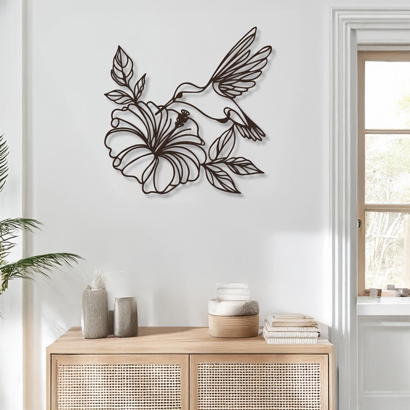 Decoratiune de perete din metal, Folou, Negru, 0.2x60x60 cm