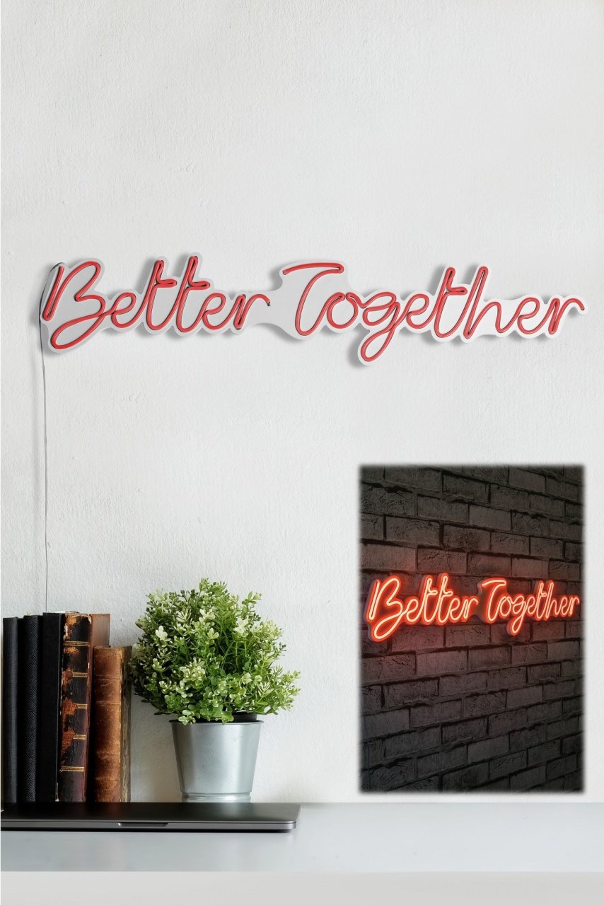 Decoratiune luminoasa LED de perete Better Together Rosu 84x16x2 cm - 3 | YEO