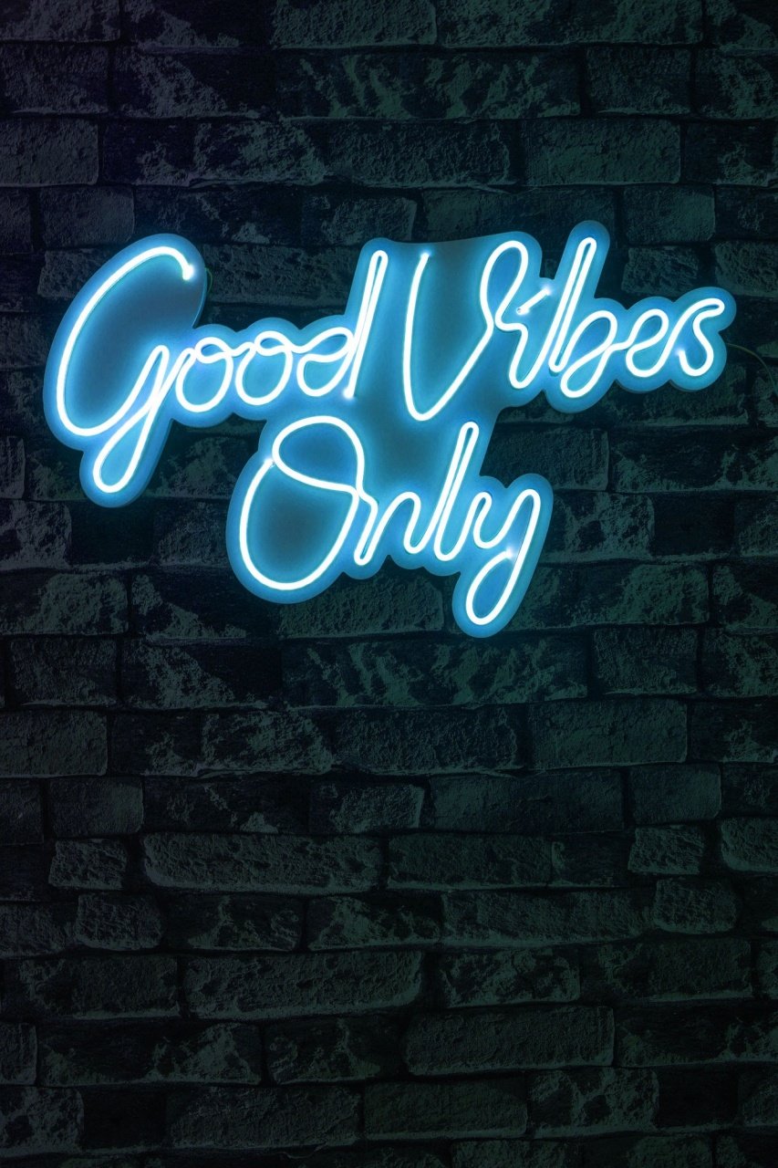 Decoratiune luminoasa LED de perete Good Vibes Only 2 Albastru 37x62x2 cm - 2 | YEO