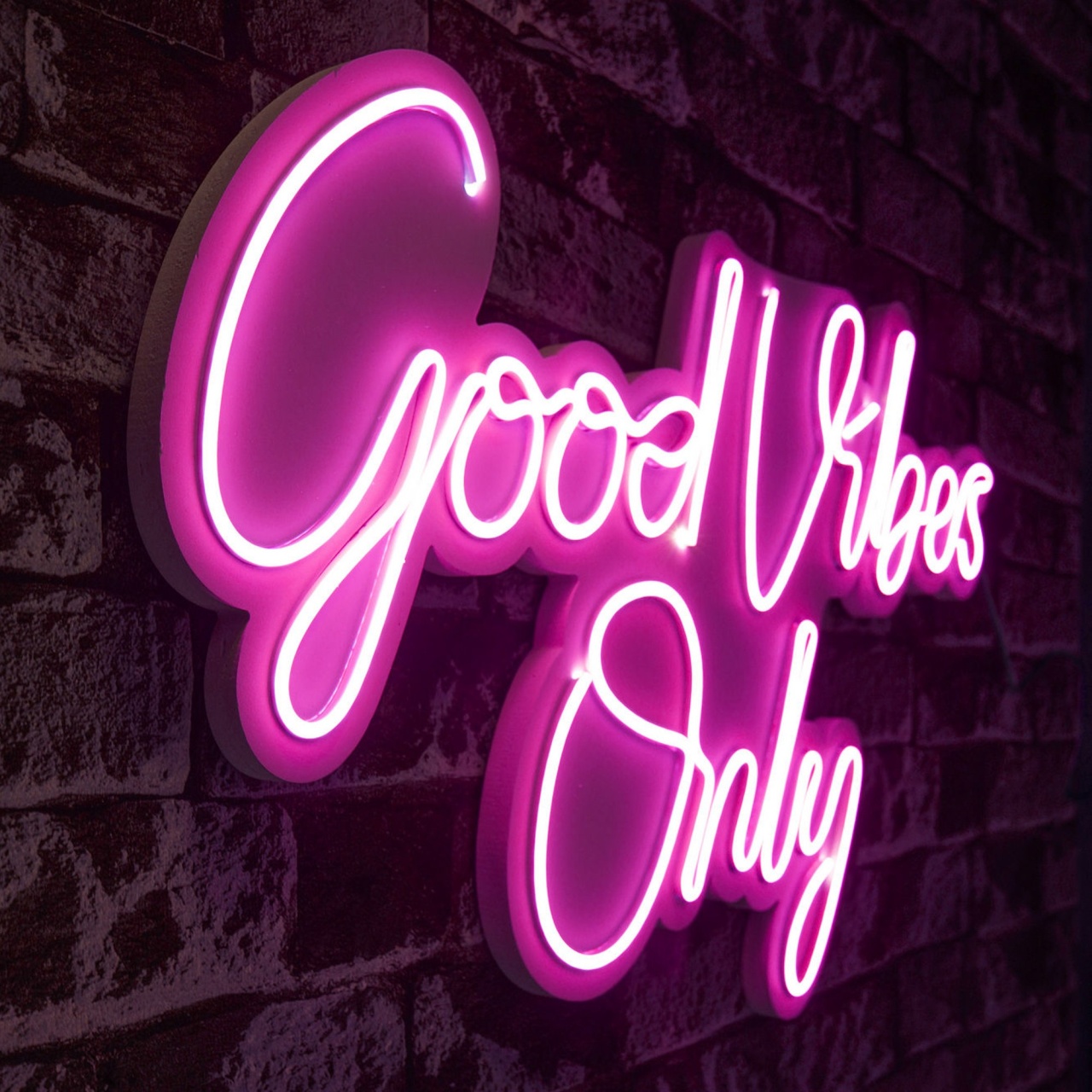 Decoratiune luminoasa LED de perete Good Vibes Only 2 Roz 37x62x2 cm