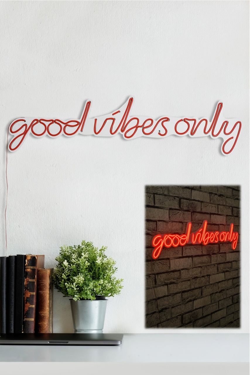 Decoratiune luminoasa LED de perete Good Vibes Only Rosu 76x19x2 cm - 2 | YEO