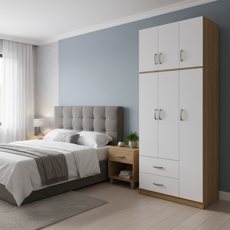 Dulap cu 3 usi, Athos, V4, Alb-Sonoma, 90x42x240 cm