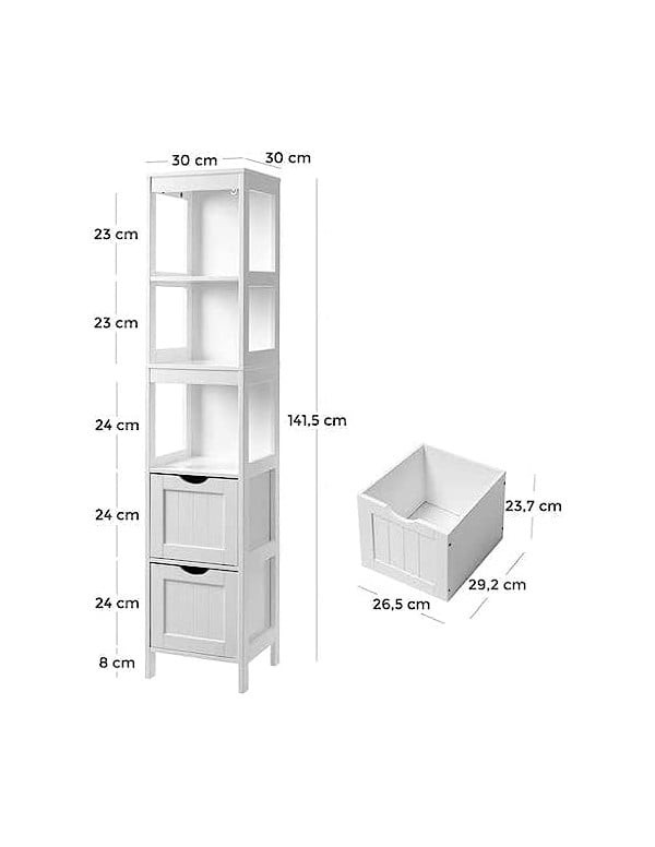 Dulap de depozitare pentru baie, Vasagle, 30x30x141.5cm, BBC66WT, Alb - 3 | YEO