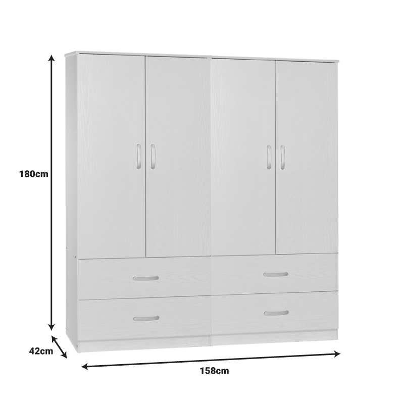 Dulap dormitor Zelia Pako World Alb 158x42x180 cm