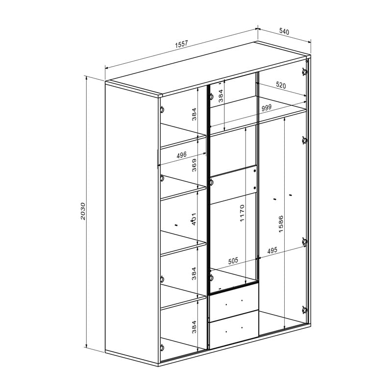 Dulap melaminat Rutenia nuanta stejar 155.7x54x203 cm