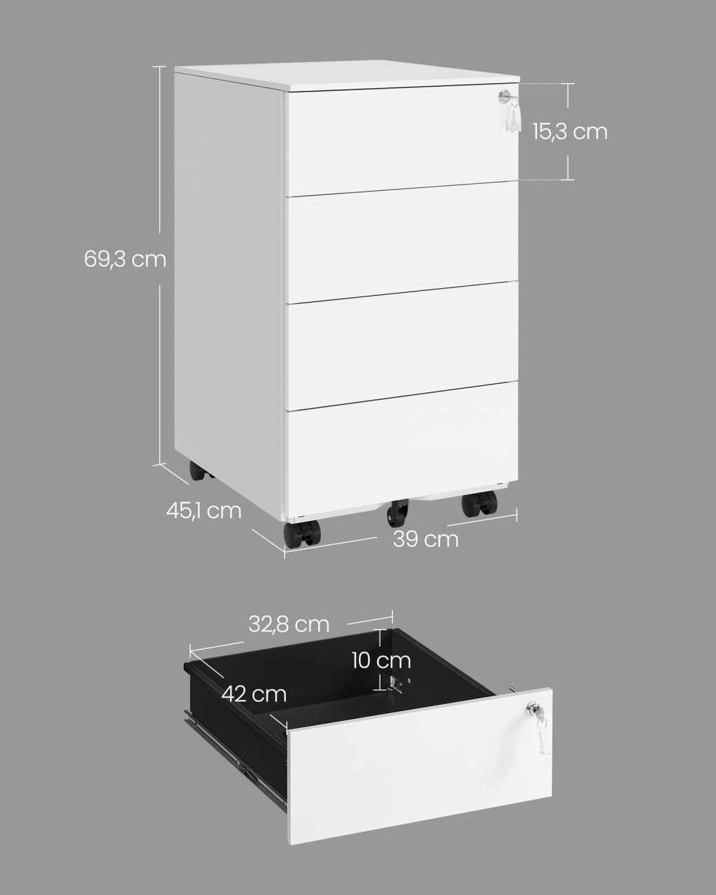 Fiset dulap birou Alb Songmics 39x45x69.4 cm - 4 | YEO