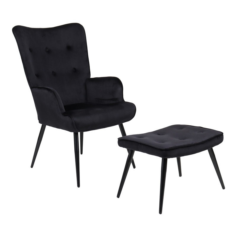 Fotoliu cu taburet picioare Siella Negru 59x67x94 cm