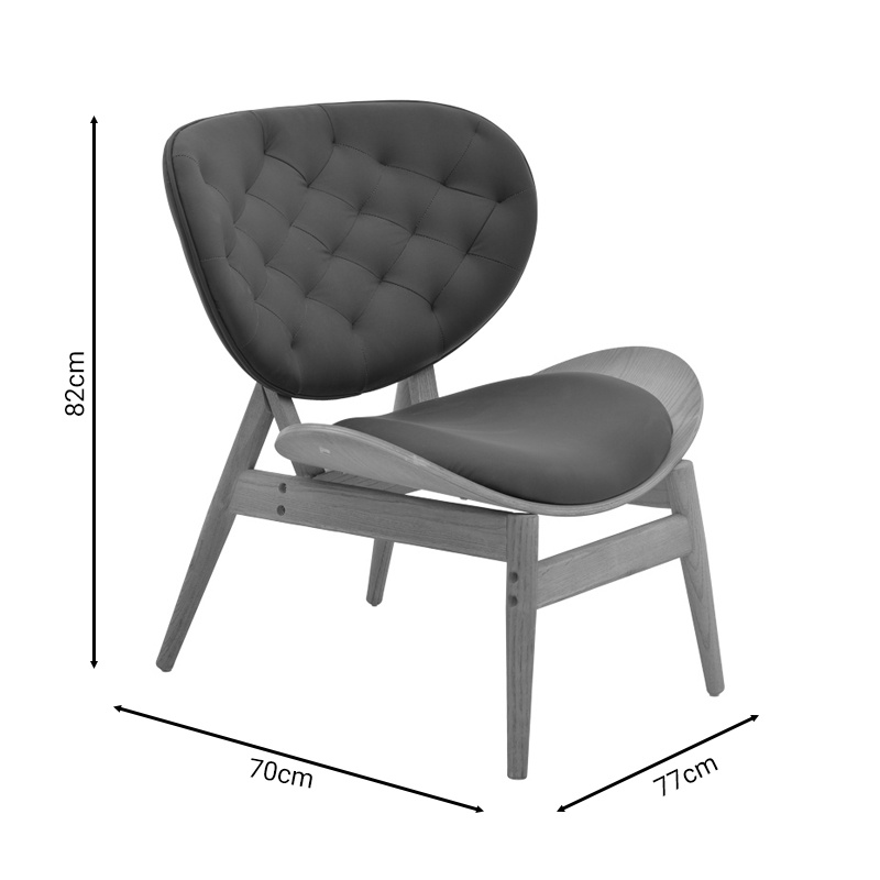 Fotoliu relaxare Udalle lemn masiv nuc piele ecologica PU negru 77x70x40+ cm