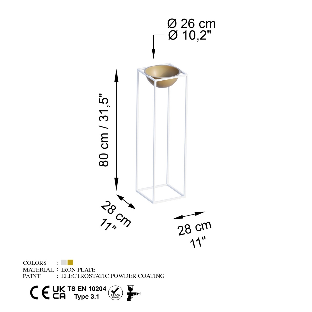 Ghiveci decorativ GED020C Auriu 28x80x28 cm