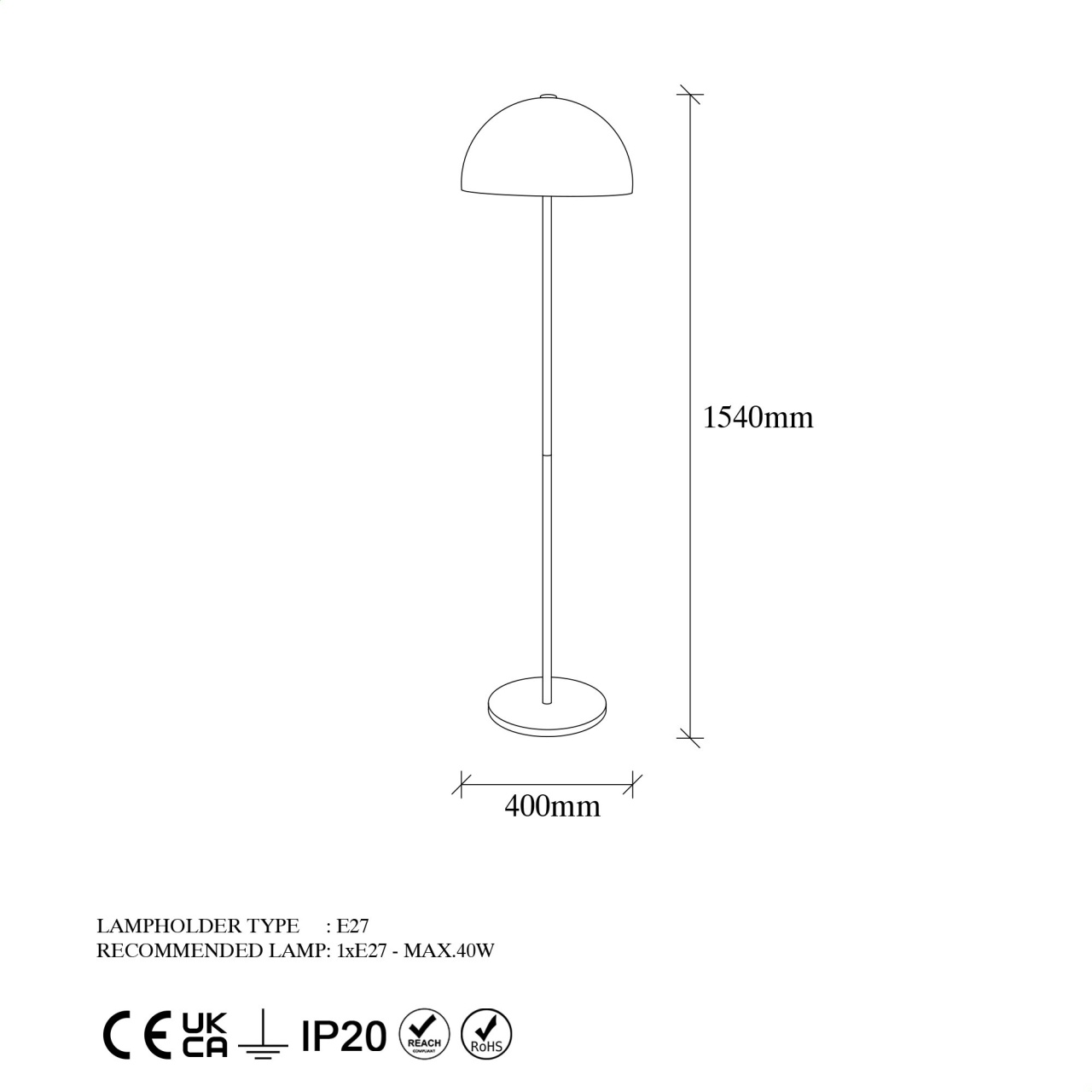 Lampadar Mixed Auriu 40x40x154 cm - 5 | YEO