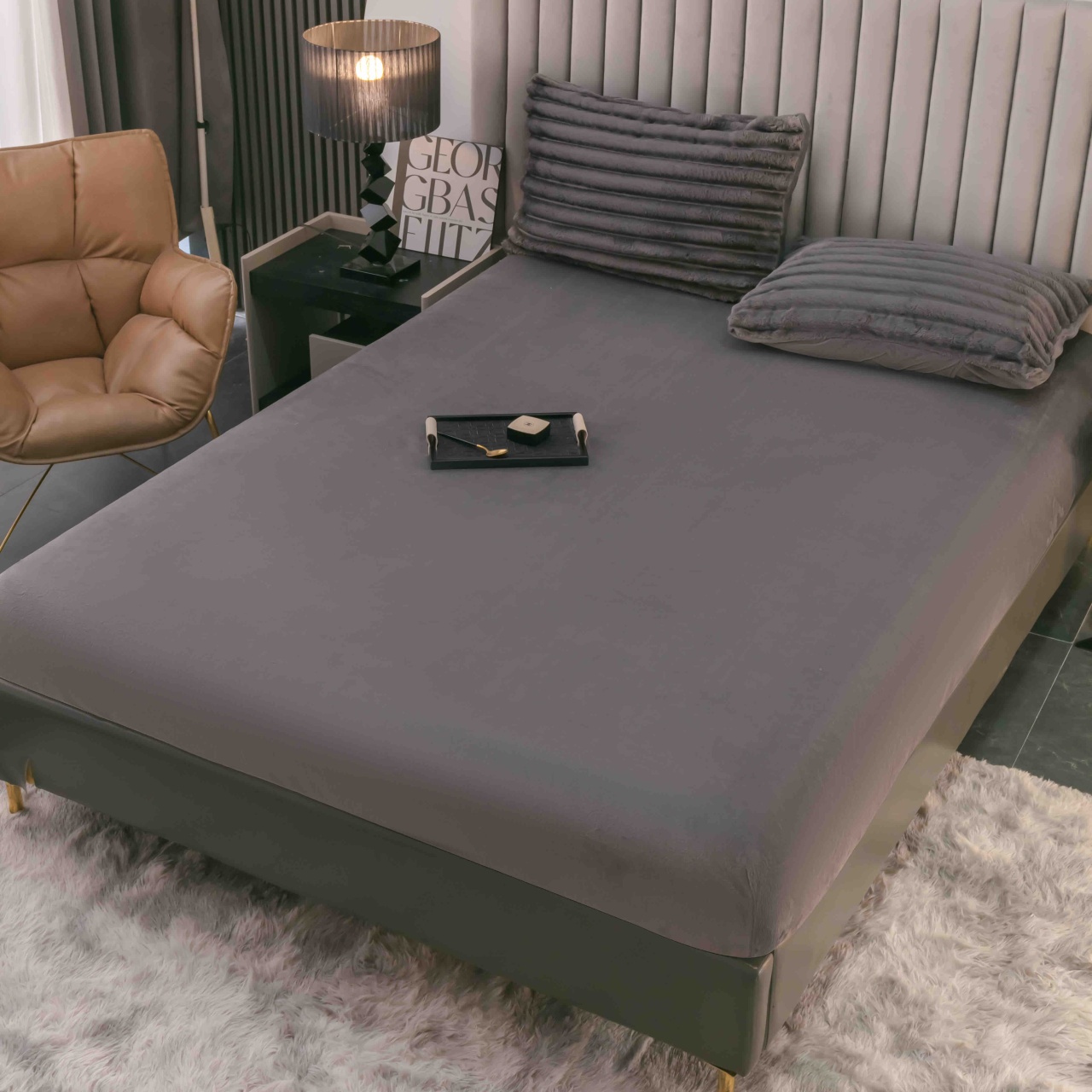 Lenjerie cocolino cu elastic 180x200 Liny V1 Antracit (Cocolino)