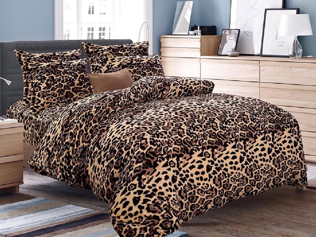 Lenjerie cu elastic 180x200 cm, Leopard 6 Piese (Cocolino)