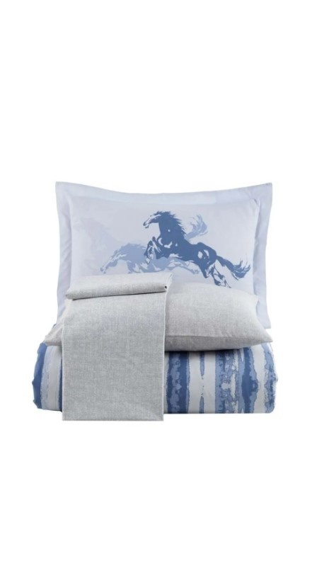 Lenjerie Poplin Cascade Albastru (Bumbac Poplin 100%) 4 piese