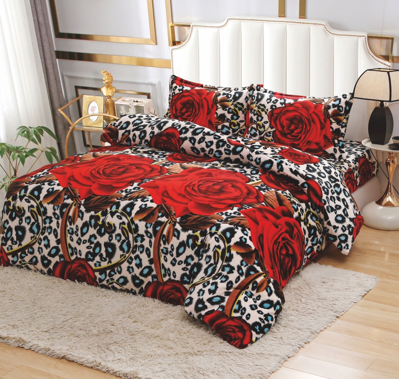 Lenjerie Rose Leopard 4 Piese (Cocolino)